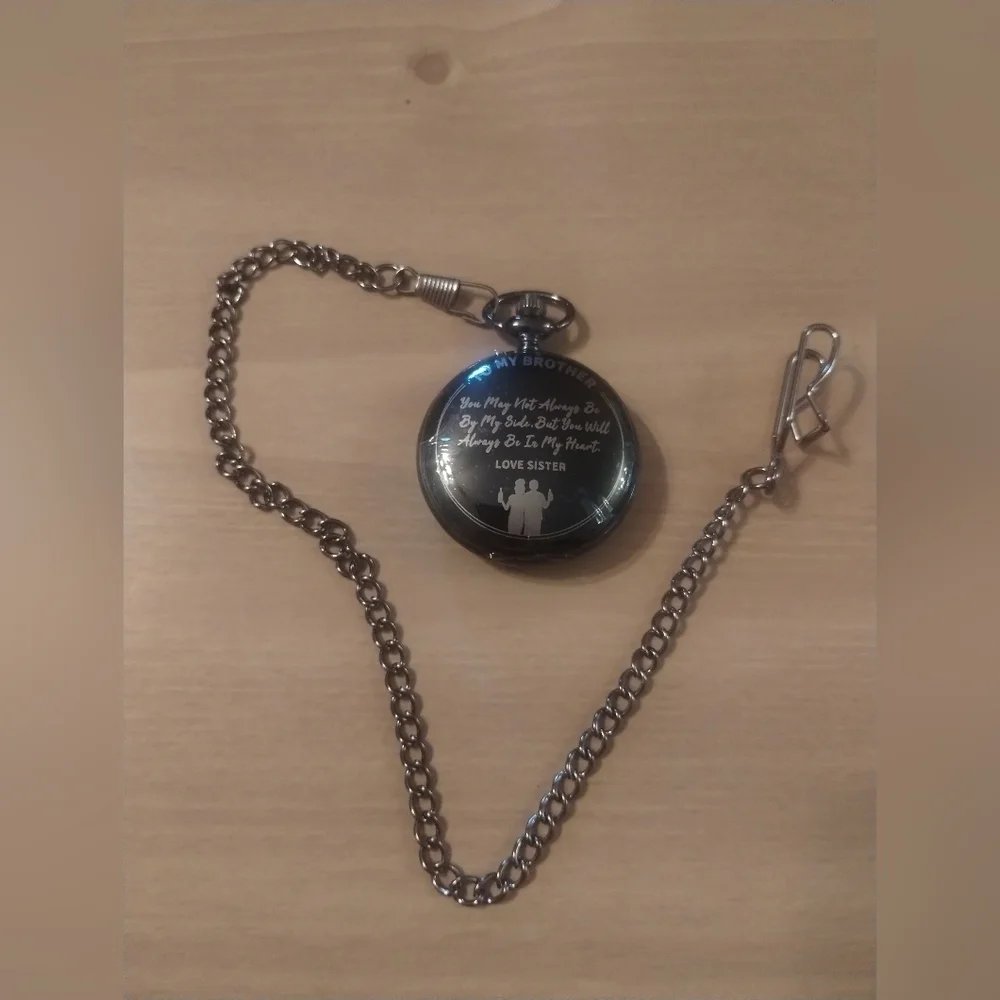 New Men's Brother Gift Christmas Birthday Engraved Pocket Watch with Chain